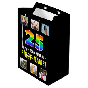 25. Geburtstag: Regenbogen "25", benutzerdefiniert Mittlere Geschenktüte