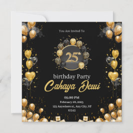 25. Geburtstag schwarz silber elegant modern Einladung