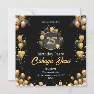 25. Geburtstag schwarz silber elegant modern Einladung