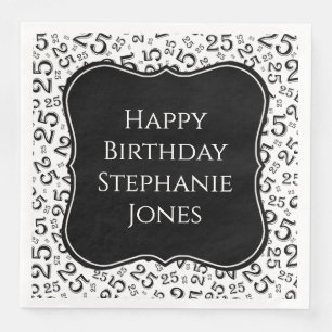 25. Geburtstag Schwarzes Zufallszahlenmuster 25 Serviette
