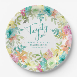 25. Geburtstag Sommer Watercolor Floral Pappteller