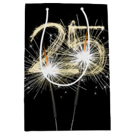 25. Geburtstag Sparklers auf schwarz Mittlere Geschenktüte