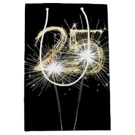 25. Geburtstag Sparklers auf schwarz Mittlere Geschenktüte