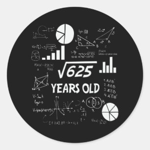 25. Geburtstag Square Root Mathe 25 Jahre alter Ta Runder Aufkleber