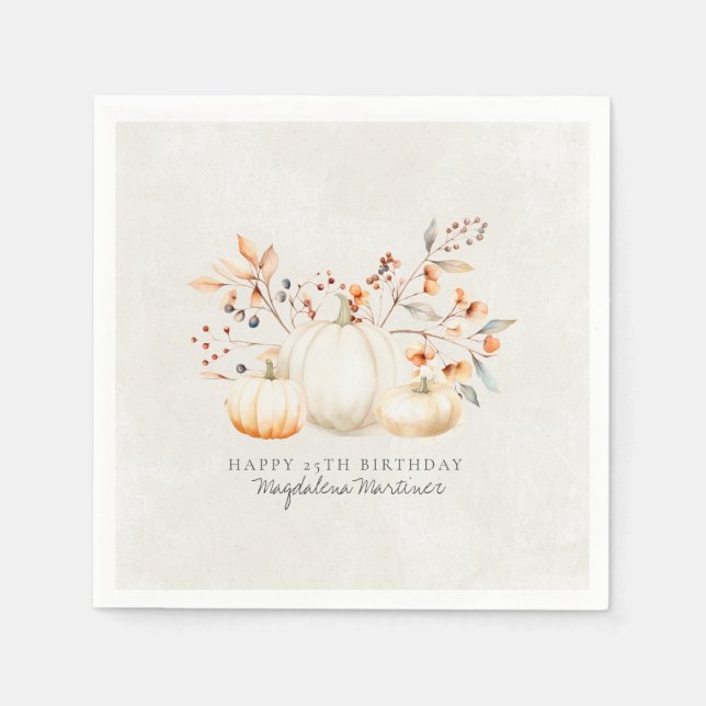 25. Geburtstag White Pumpkin Herbstlaubs Custom Serviette (Vorderseite)
