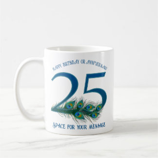 25. Geburtstags- oder Jubiläums-Pfauenfeder Kaffeetasse