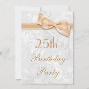 25. Geburtstags-Party-Damast und Imitat-Bogen Einladung