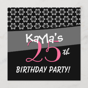 25. Geburtstags-Schwarz-weiße kleine Sterne Einladung