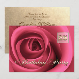 25. Geburtstagsfeier Elegant Rosa Rose Einladung