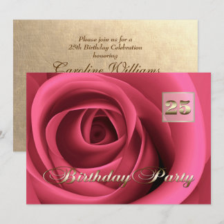 25. Geburtstagsfeier Elegant Rosa Rose Einladung