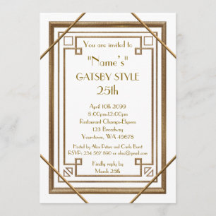 25. Geburtstagsfeier, Gatsby-Stil, weiß & gold Einladung