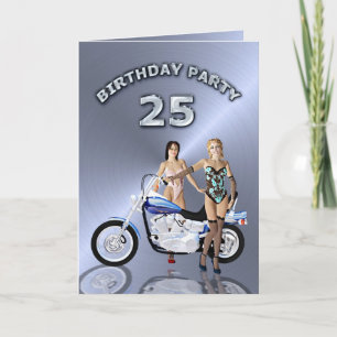 25. Geburtstagsfeier mit Mädchen und Motorrad Einladung