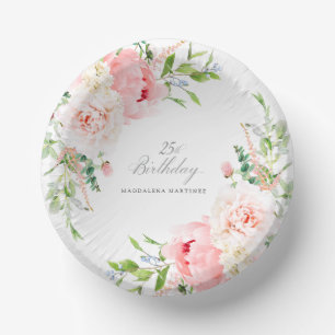 25. Geburtstagsfeier Rosa Pfingstrose Floral indiv Pappteller