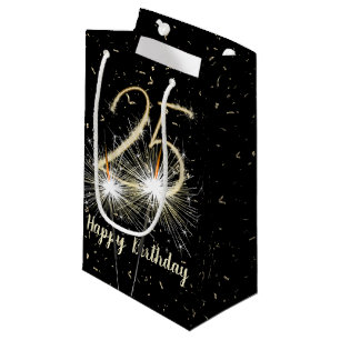 25. Geburtstagsparkler auf schwarz Kleine Geschenktüte