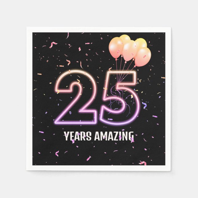 25. Geburtstagsparty Balloons und Confetti Serviette (Vorderseite)