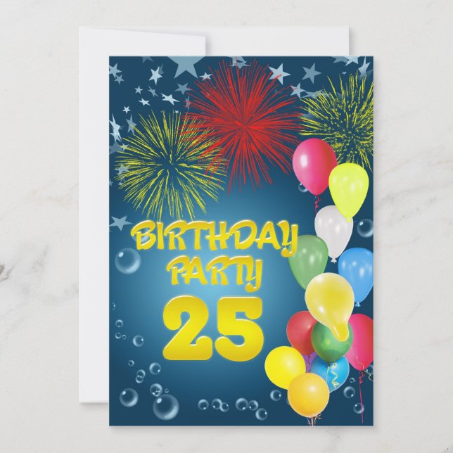 25. Geburtstagsparty Einladung mit Ballons (Vorderseite)