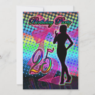 25. Geburtstagsparty Einladung, Neon mit Weibchen Einladung