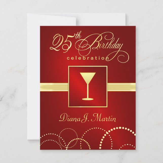 25. Geburtstagsparty Einladungen - Elegant Red (Vorderseite)