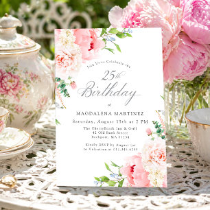 25. Geburtstagsparty Feminine rosa Rosen Florale E Einladung
