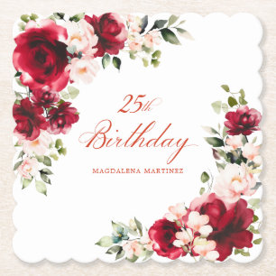 25. Geburtstagsparty Rosa Blumenmuster Custom Untersetzer