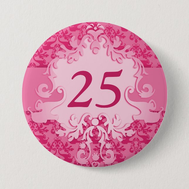 25. Geburtstagszeit Damastelefant pink Button (Vorderseite)