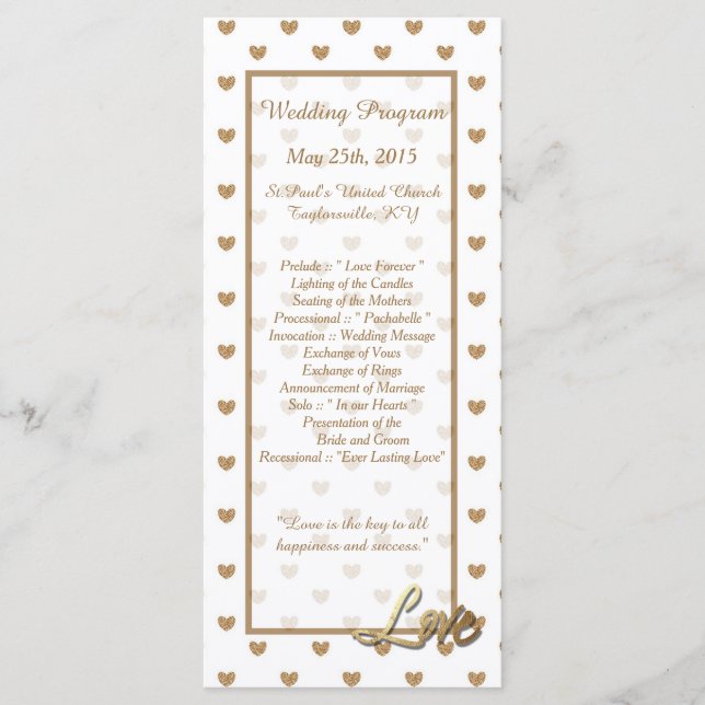 25 Gold Liebe Hearts Wedding Programs Programm (Vorderseite)