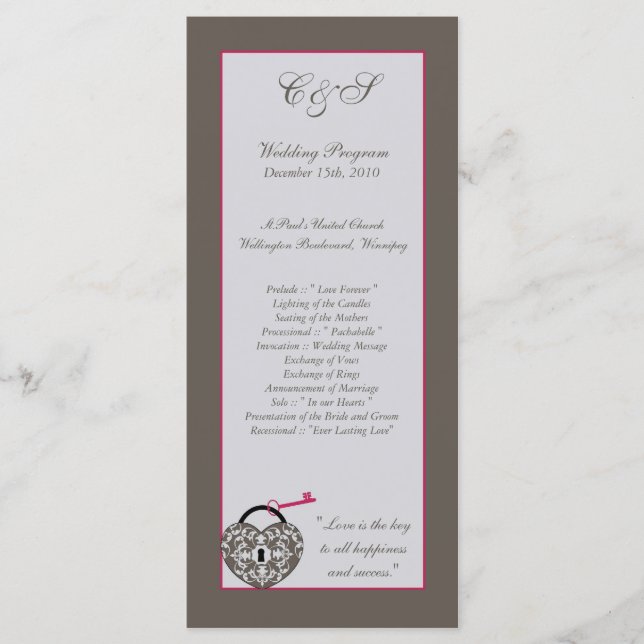 25 Heart Lock Wedding Programme (Vorderseite)
