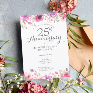25. Hochzeit Jubiläum Aquarellblume Einladung