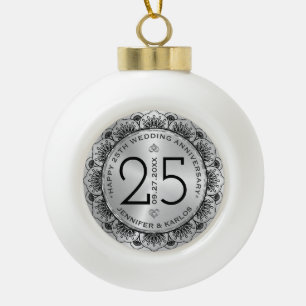 25. Hochzeit Jubiläum schwarze Mandala & Silber Keramik Kugel-Ornament