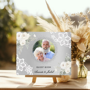 25. Hochzeit Jubiläum silberne Foto Spitze Blumens Gästebuch