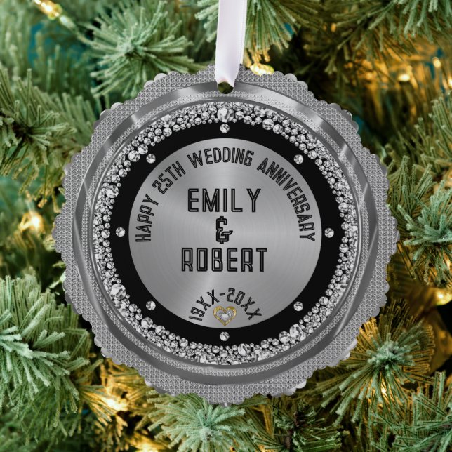 25. Hochzeit Jubiläum weiße Diamanten & Gold Ornament Karte (Insitu (Baum))