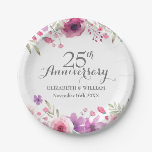 25. Hochzeitsjubiläum Aquarell-Rosen Pappteller