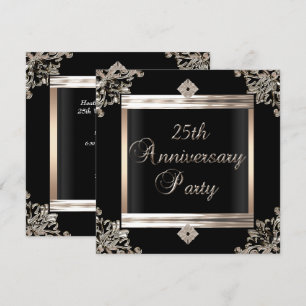 25. Hochzeitsjubiläum Art Deco Schwarz Silber Einladung
