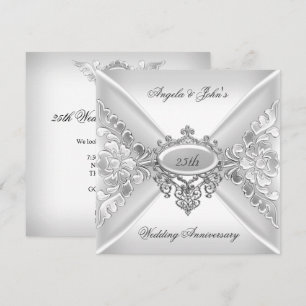 25. Hochzeitsjubiläum Elegantes Silberweiß Einladung