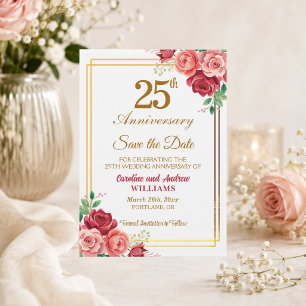 25. Hochzeitsjubiläum Goldrahmen Blumen Save The Date