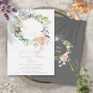 25. Hochzeitsjubiläum Rosen Floral Silber Folieneinladung