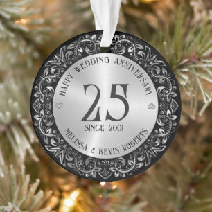 25. Hochzeitsjubiläum Schwarz Gold Rahmen Ornament