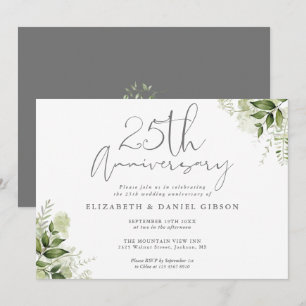 25. Hochzeitsjubiläum Silber Schrift Floral Einladung