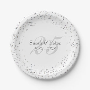 25. Hochzeitsjubiläum Silber Stardust Konfetti Pappteller