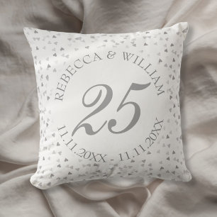 25. Hochzeitsjubiläum Silberherzen Konfetti Kissen