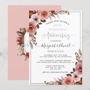 25. Hochzeitsjubiläum, Silberne Blush-Blumen Einladung