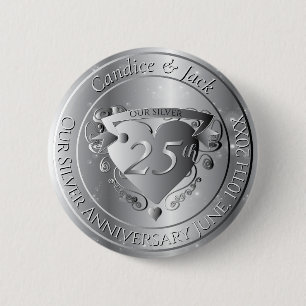25. Hochzeitsjubiläum silbernes Herz Button