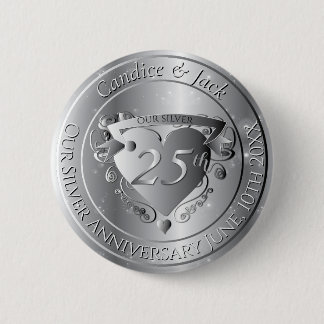 25. Hochzeitsjubiläum silbernes Herz Button