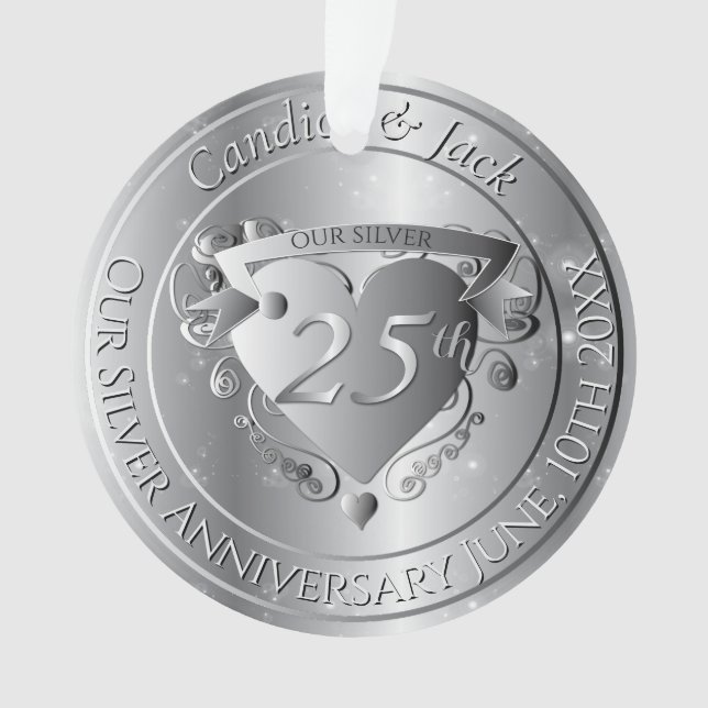 25. Hochzeitsjubiläum Silbernes Herz Ornament (Vorderseite)