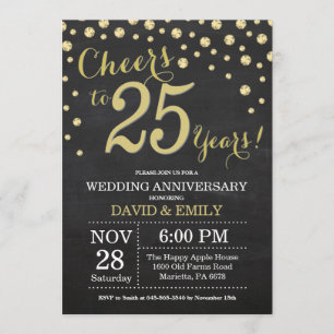 25. Hochzeitsjubiläum Tafel Schwarz und Gold Einladung