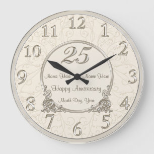 25. Hochzeitsjubiläum-Uhren EHENAMEN DATUM Große Wanduhr