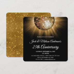 25. Hochzeitsjubiläumsfeier Goldene Disco-Kugel Einladung