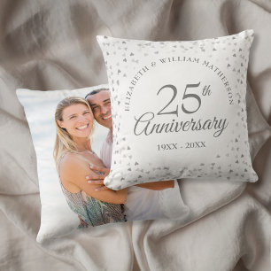 25. Hochzeitsjubiläumsfoto Chic Silberherzen Kissen