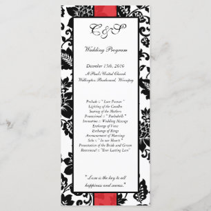 25 Hochzeitsprogramme für Schwarz/Rot-Flora-Damask Programm
