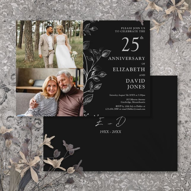 25. Hochzeitstag 2 Foto Einladung (Silver 25th Wedding Anniversary 2 Photo Invitation)